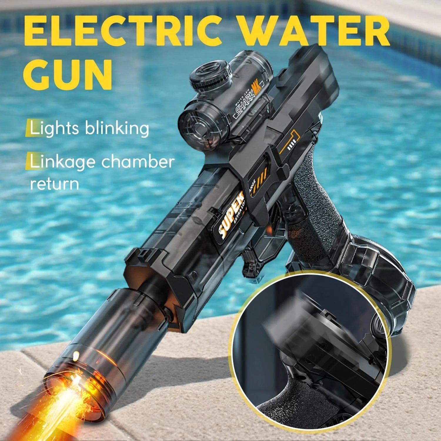 LED Electric Water Blaster for Kids & Adults | Automatic Water Gun Black 26-32 ft