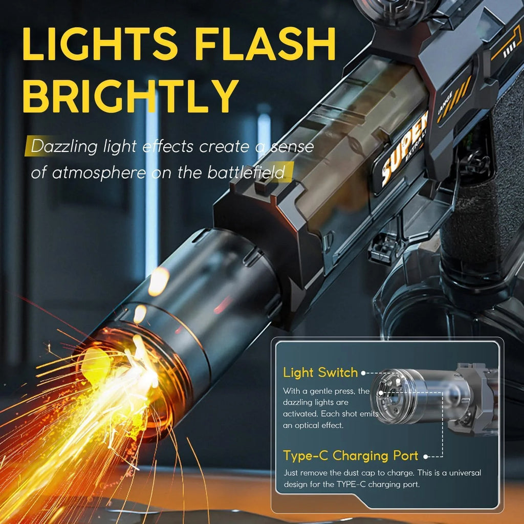 LED Electric Water Blaster for Kids & Adults | Automatic Water Gun Black 26-32 ft