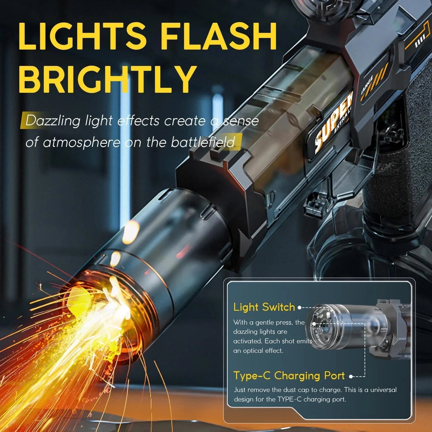 LED Electric Water Blaster for Kids & Adults | Automatic Water Gun Black 26-32 ft