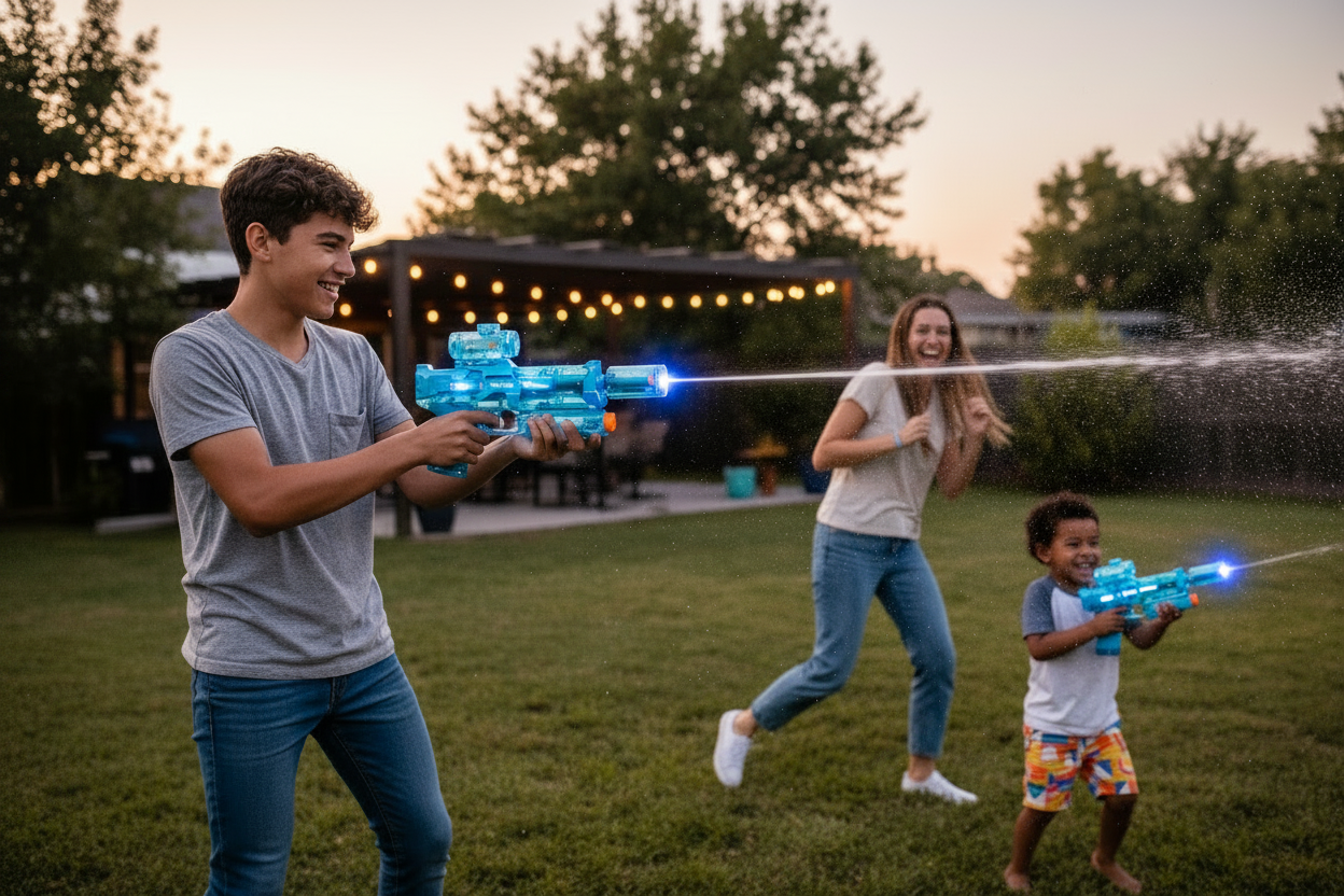 Water gun with LED barrel glow